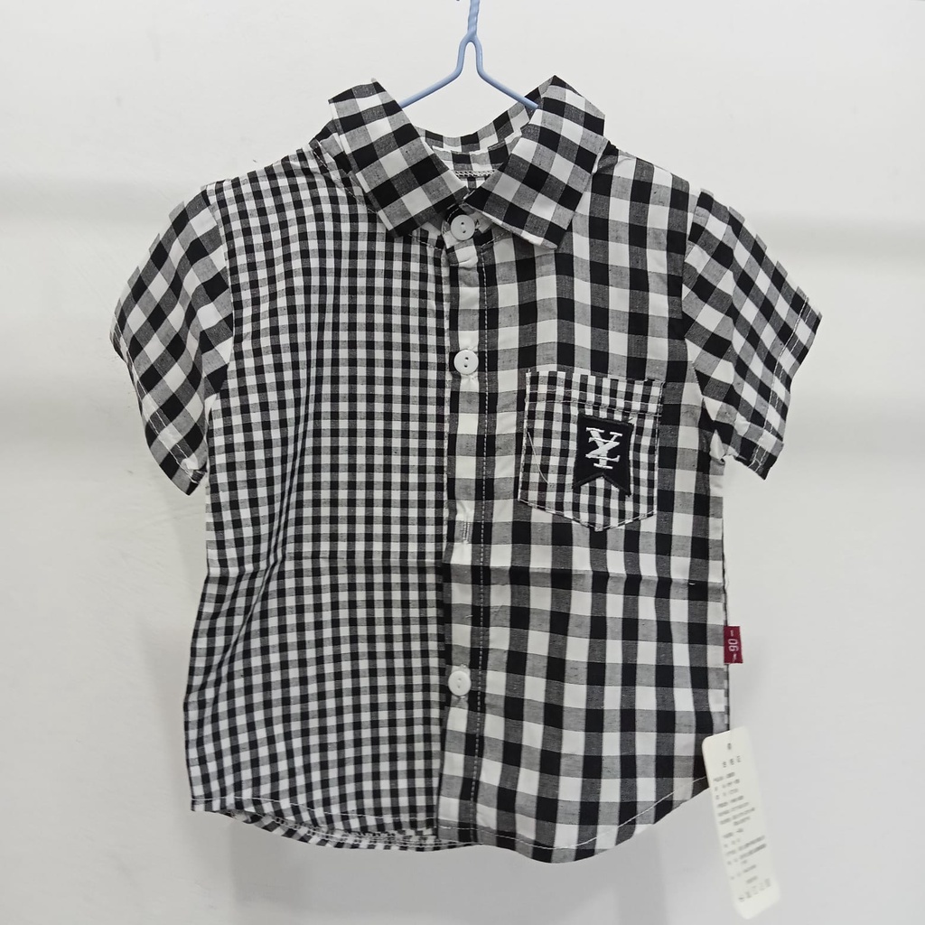 BABYLOVANTA- Atasan kemeja lucu baby impor premium 0-5 Tahun baju baby impor korean Motif Kotak Hitam &amp; Merah YZ