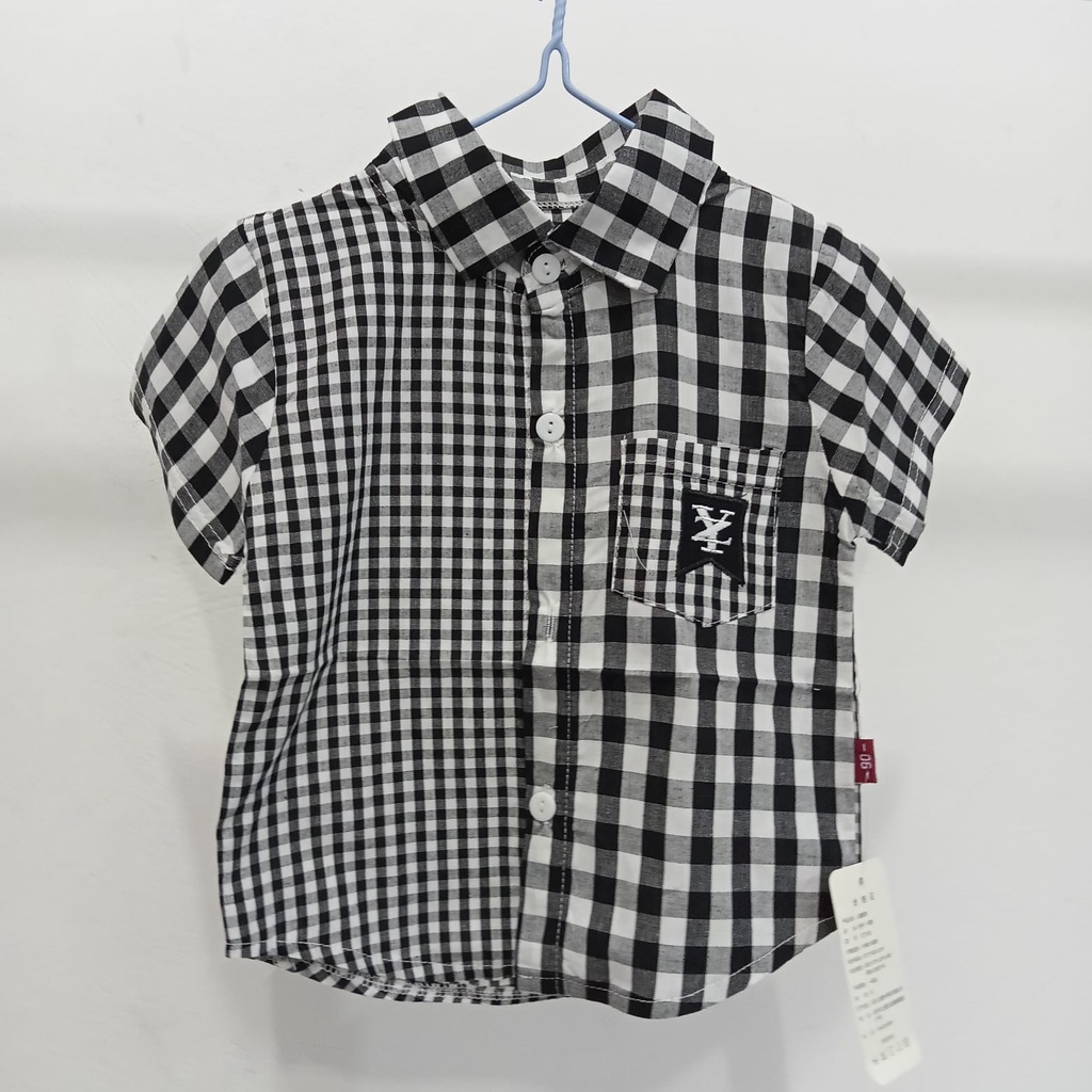 [COD]  Kemaja anak laki laki motif YZ Kotak hitam dan Merah baju baby impor premium 0-5 Tahun lucu baju korean