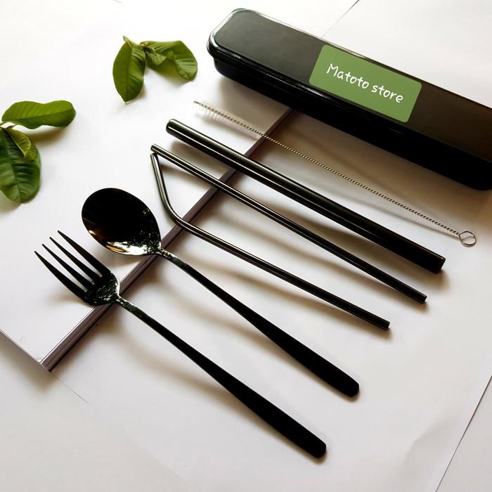 Jual Sedotan Sedotan Stainless & Korean Cutlery Set Box Black