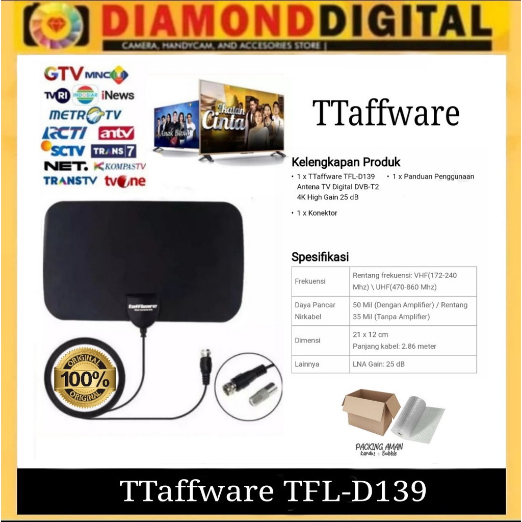 ANTENA TV DIGITAL Taffware TFL-D139 - Antena TV Digital DVB-T2 4K High Gain 25 dB - ANTENA TV TAFFWA