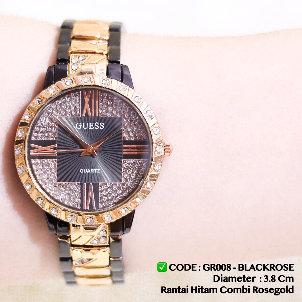 Jam tangan wanita guess rantai fashion stainless termurah free baterai cadangan GR008