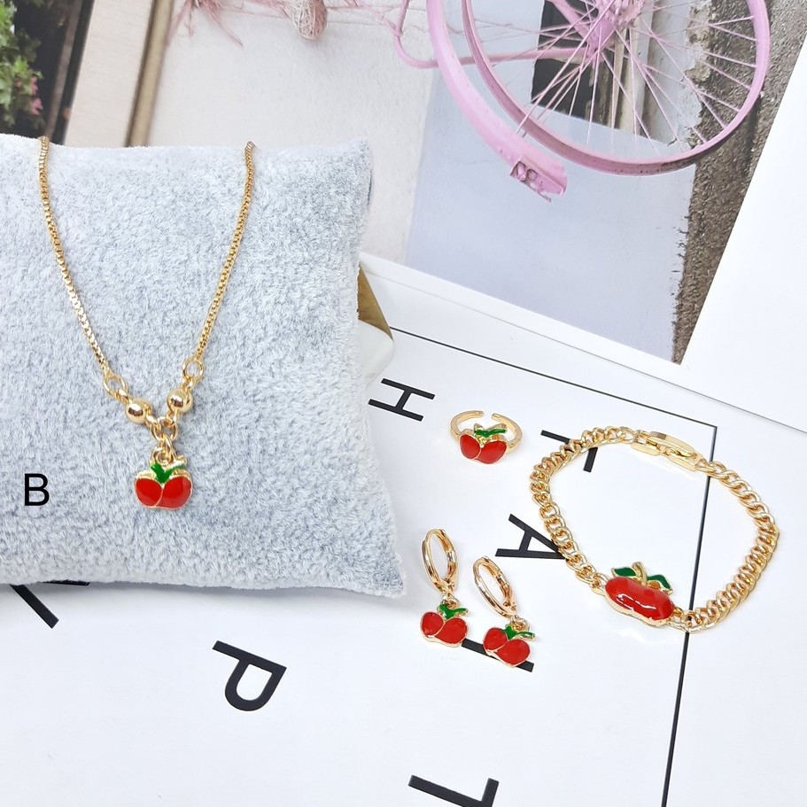 Xuping Anak Set Kalung Anting Cincin Strawberry - BS006