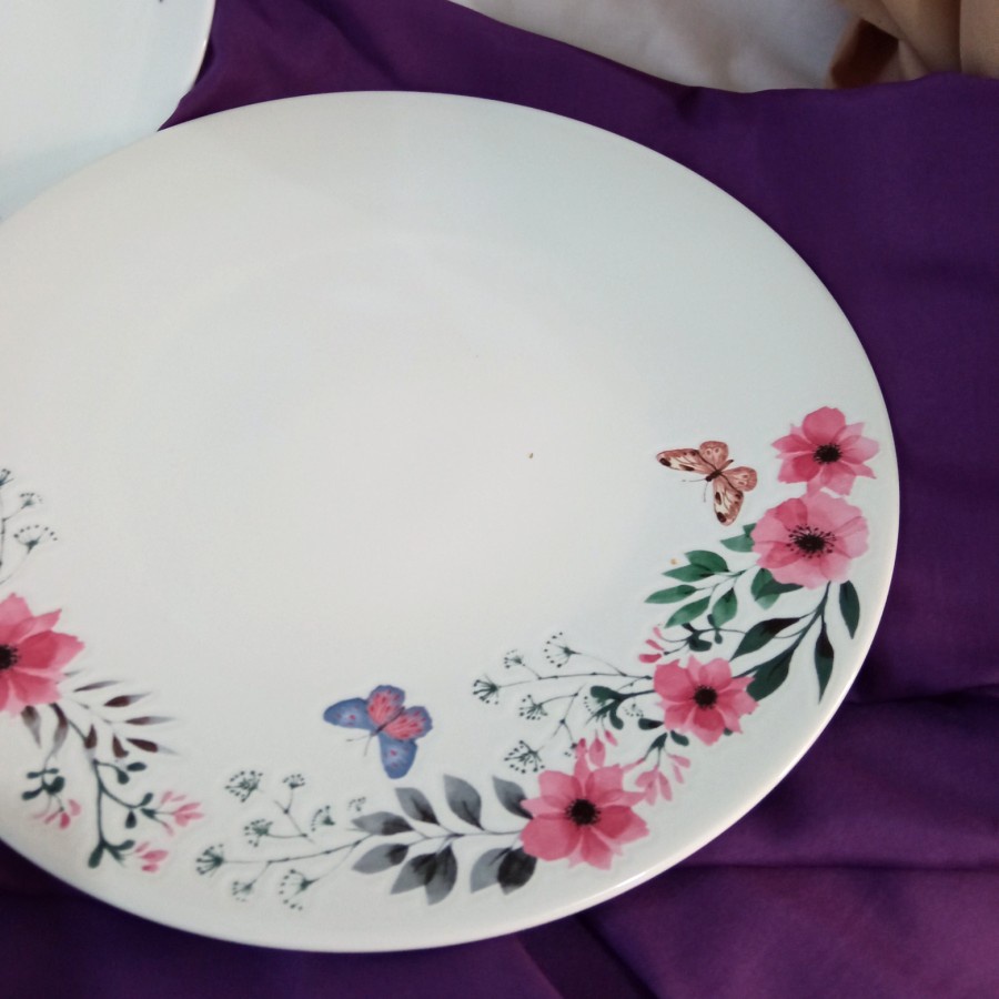 Piring Keramik Ukuran Besar Motif Bunga Pink Cantik