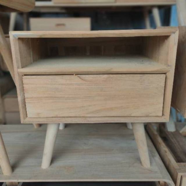 Nakas Bed Set Retro Jati 1 Laci - Meja Samping 1 Laci