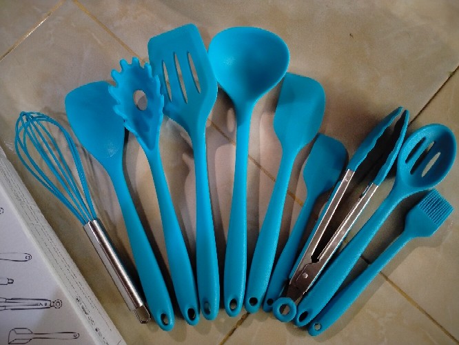 Sutil Silikon Utensil Set 10 Pcs Spatula Tahan Panas Peralatan Masak