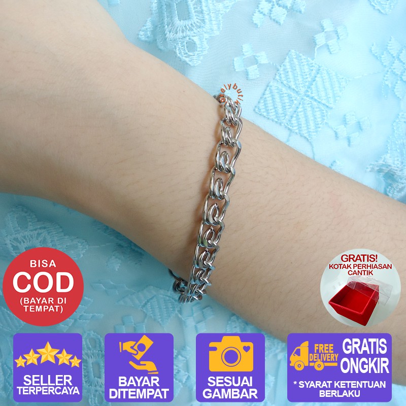 Lovelybutik Gelang Tangan Titanium Anti Karat Viani Gelang Rantai Wanita Titanium Ukuran 18 cm