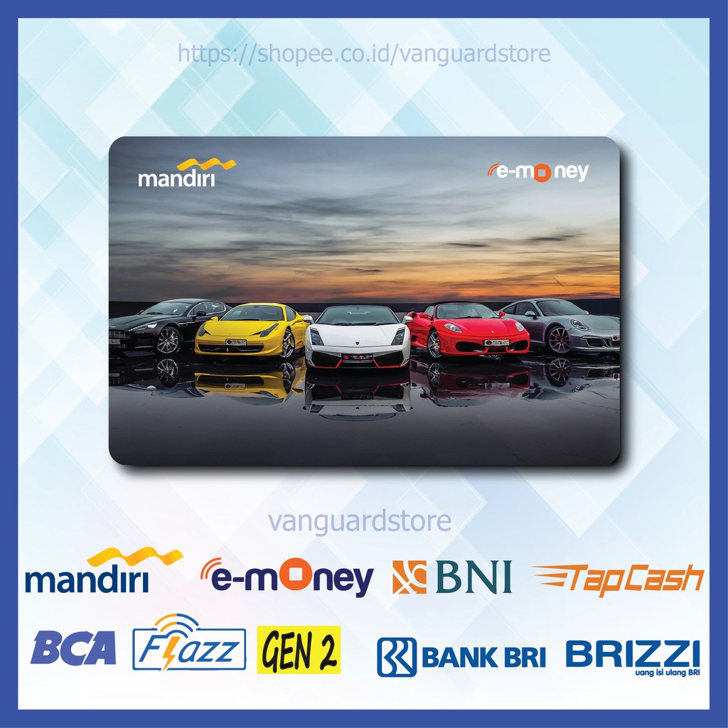 KARTU E MONEY E TOLL DESIGN MOBIL HITAM PUTIH MERAH KUNING 10 EMONEY MANDIRI FLAZZ TAPCASH BRIZZI