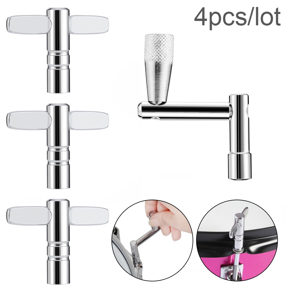 4 Pcs / lot Kunci Kepala Drum Dengan 3 Pcs Alat Penyetem Bentuk T Mulut Persegi 5.5mm Universal 1pc Z