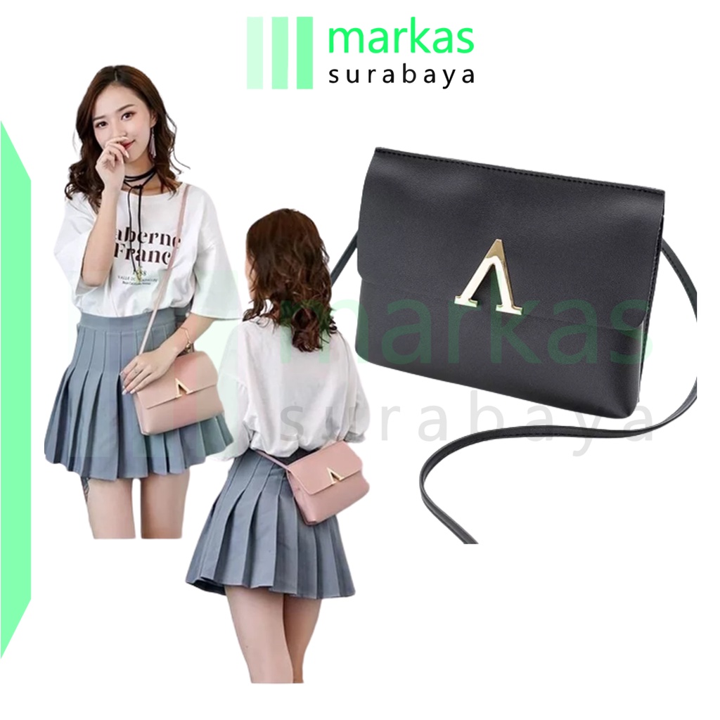 MARKAS  MS1223 Tas Selempang Wanita Model V Tutup Gold Stainless Polos Slingbag Fashion