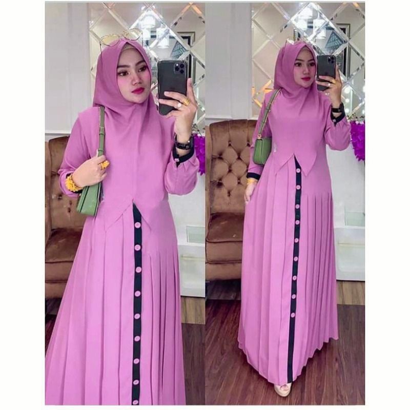 Gamis terbaru wanita muslim syari busui elisa dress-Lavender