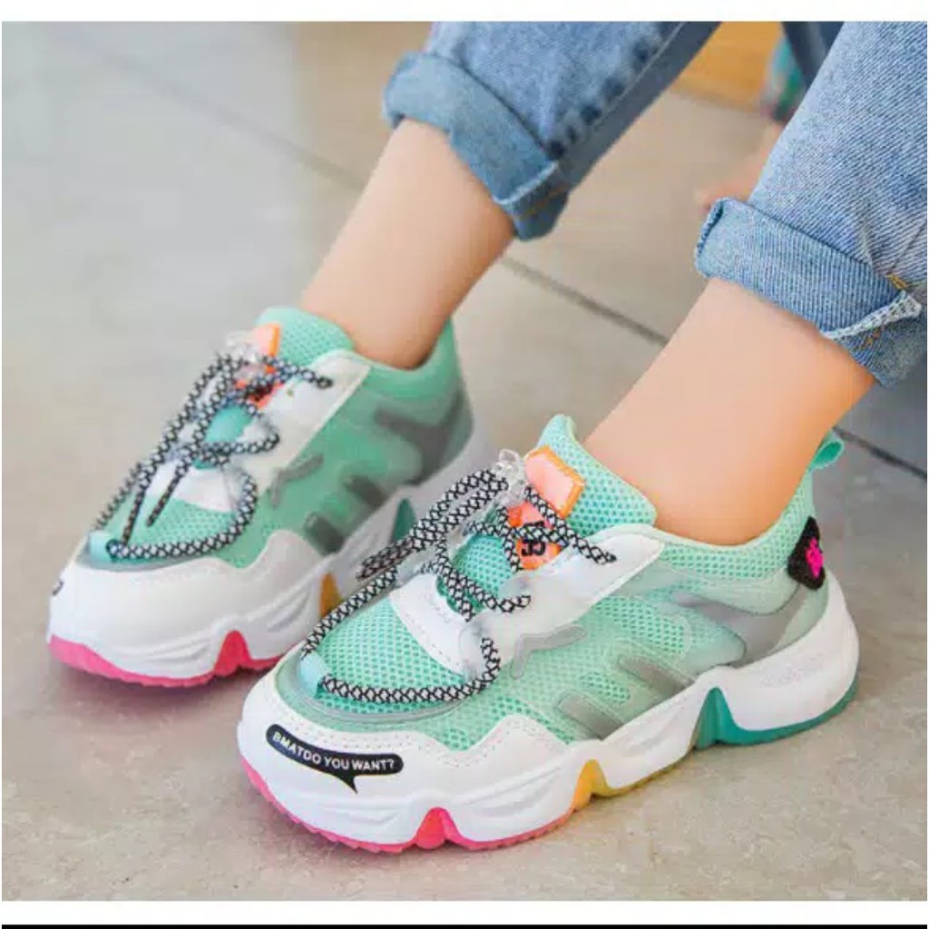 Sepatu Anak Perempuan Casual Sneaker Non LED Korea Style Green