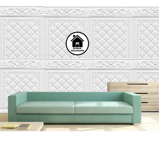 RW Wallpaper 3D Foam Stiker Motif Batik Pintu Jendela  Putih WallPaper Sticker Foam