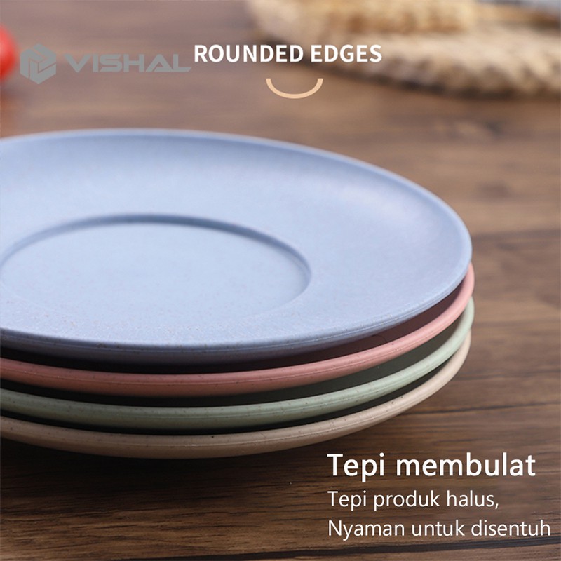 VISHAL Piring KECIL Wheat Straw Plate 1 Set Isi 4 Pcs Warna Warni  Simple Dinner High Quality Wheat