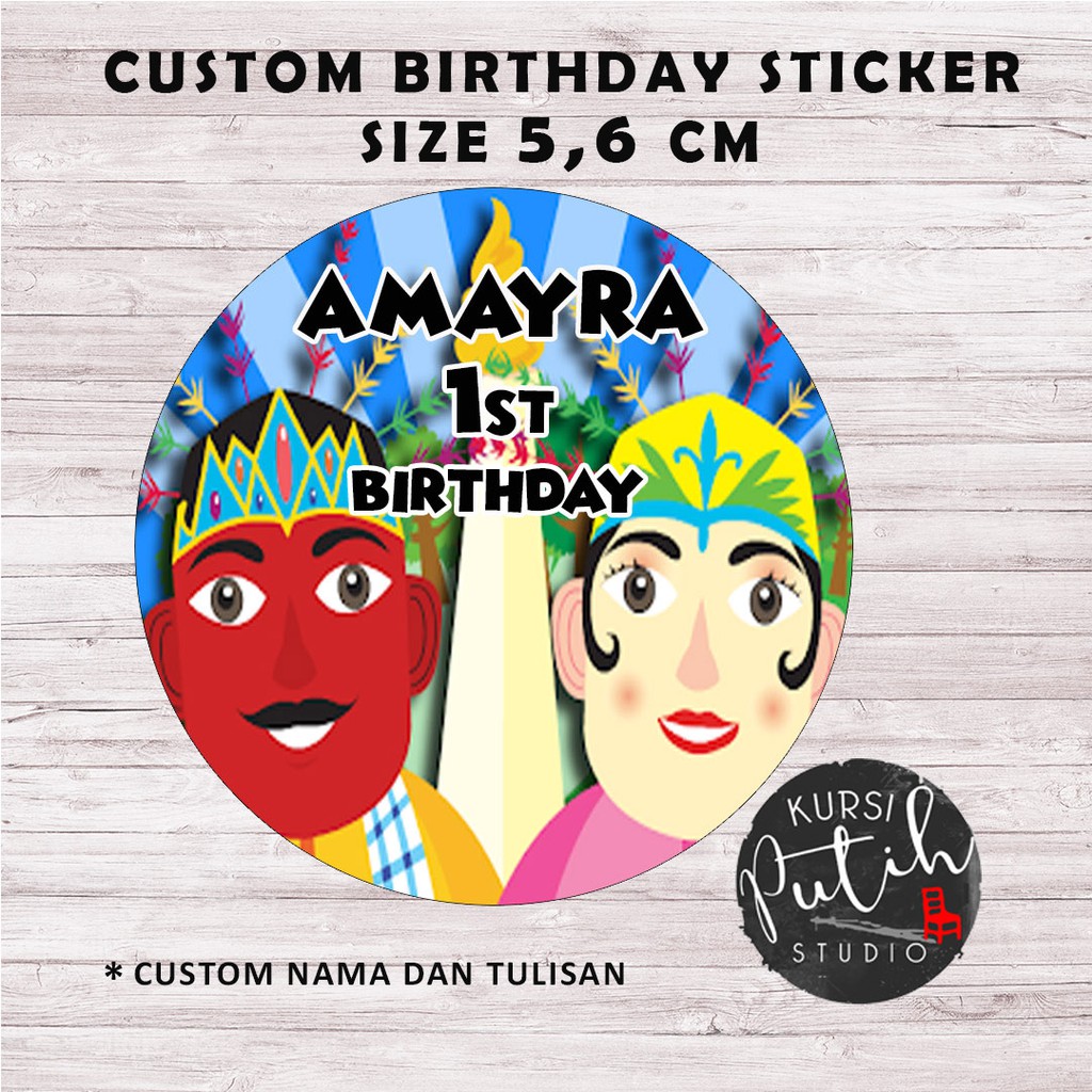 

birthday sticker tema ondel ondel. size 5cm, 6cm