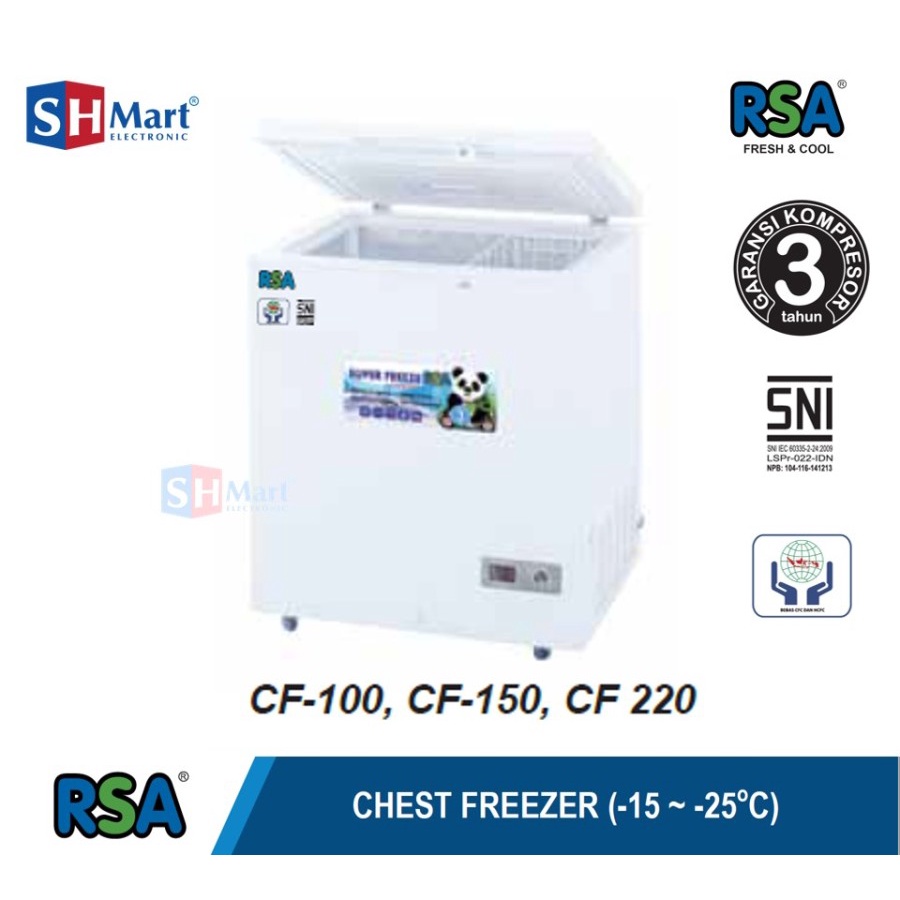 CHEST FREEZER RSA CF110 CF-110 FREEZER BOX KAPASITAS 100 LITER GARANSI RESMI (MEDAN)