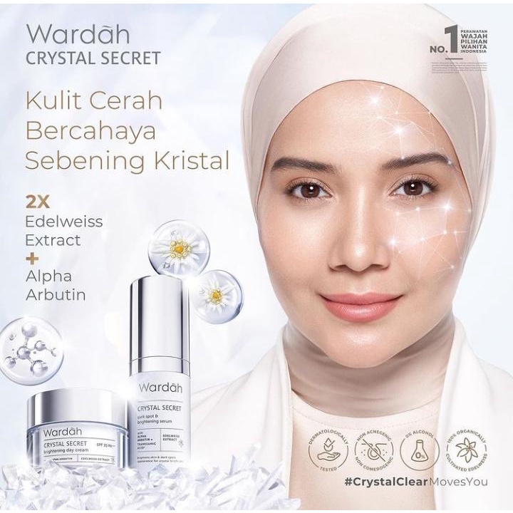 `ღ´ PHINKL `ღ´ ᘺᗩᖇᕲᗩᕼ  Wardah Crystal Secret Series kulit glowing / facial wash day cream night cream eye cream essense stater kit