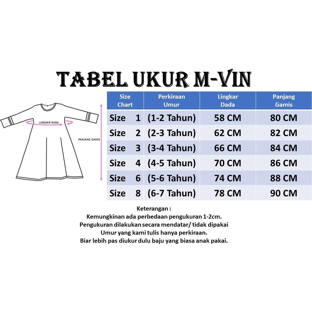 GAMIS ANAK PEREMPUAN FREE JILBAB - PAKAIAN ANAK MUSLIM 1-7TAHUN M-VIN