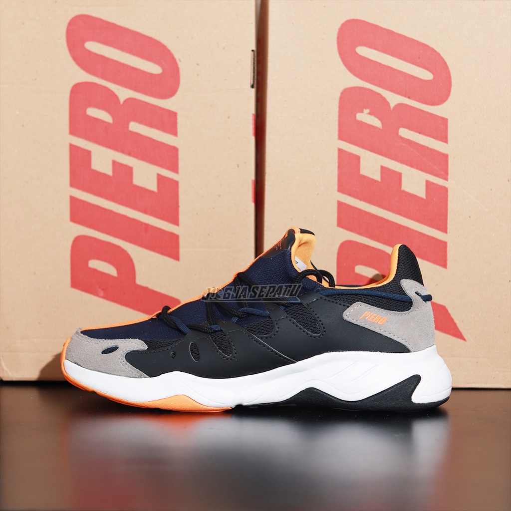 Piero Sepatu Sneakers Oxygo - Black/Navy/ Orange
