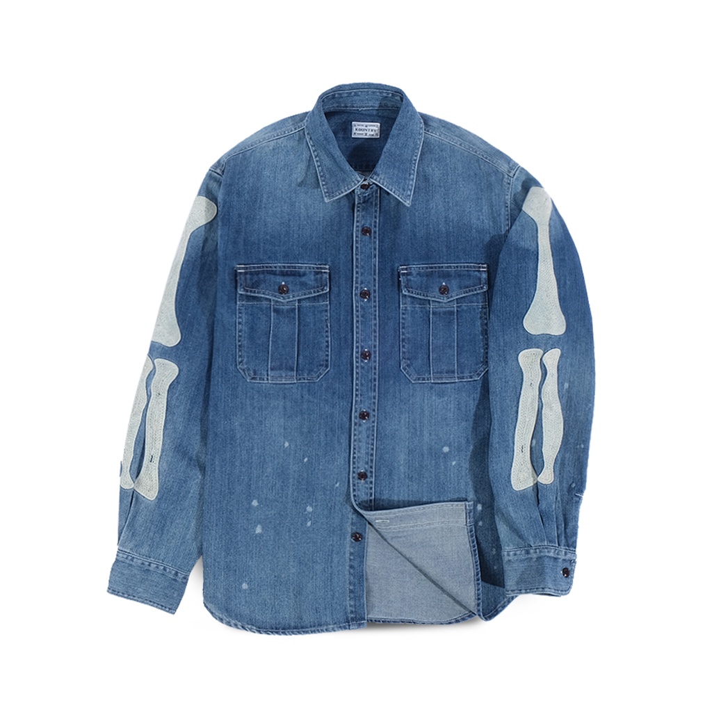 Kapital Bone Embroidery Denim Work Shirt Indigo