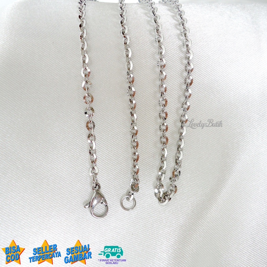 Lovelybutik - Kalung Titanium Anti Karat Rantai Kalung Wanita Pria Titanium Model Terbaru Rantai Nori Kaca Panjang Rantai 45 Cm