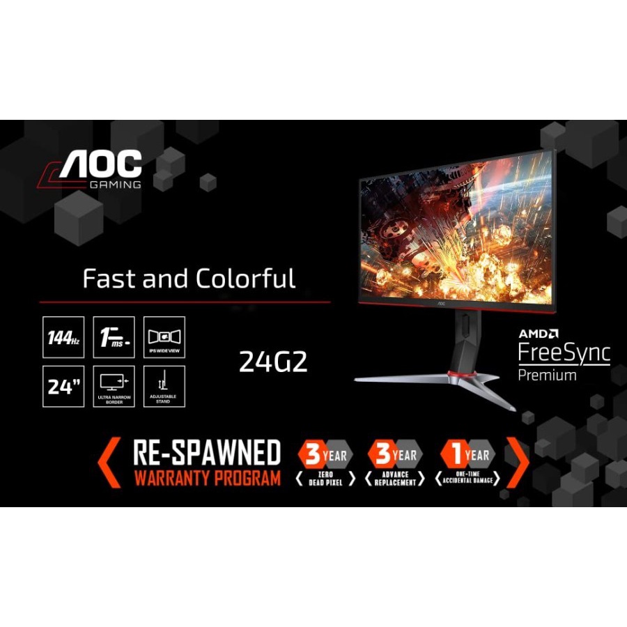 AOC 24" 24G2 144HZ HDMI DP VGA IPS MONITOR