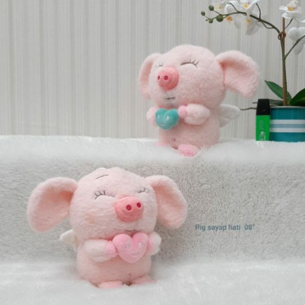 Boneka Pig Sayap Hati Size 8&quot;/20cm/boneka babi lucu/boneka animal/pig angel