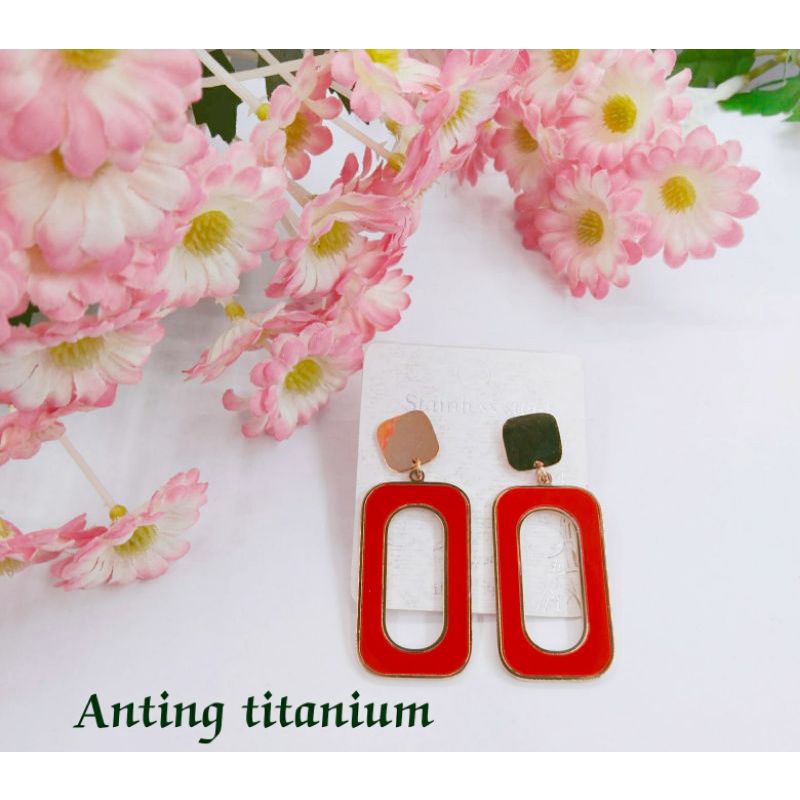 Fourfashion Anting Titanium Square RED Premium