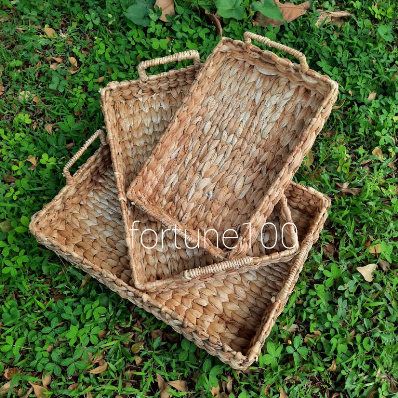 Nampan Anyaman / Baki / Tray / Keranjang Kotak Enceng Gondok Handmade Dekorasi Kekinian