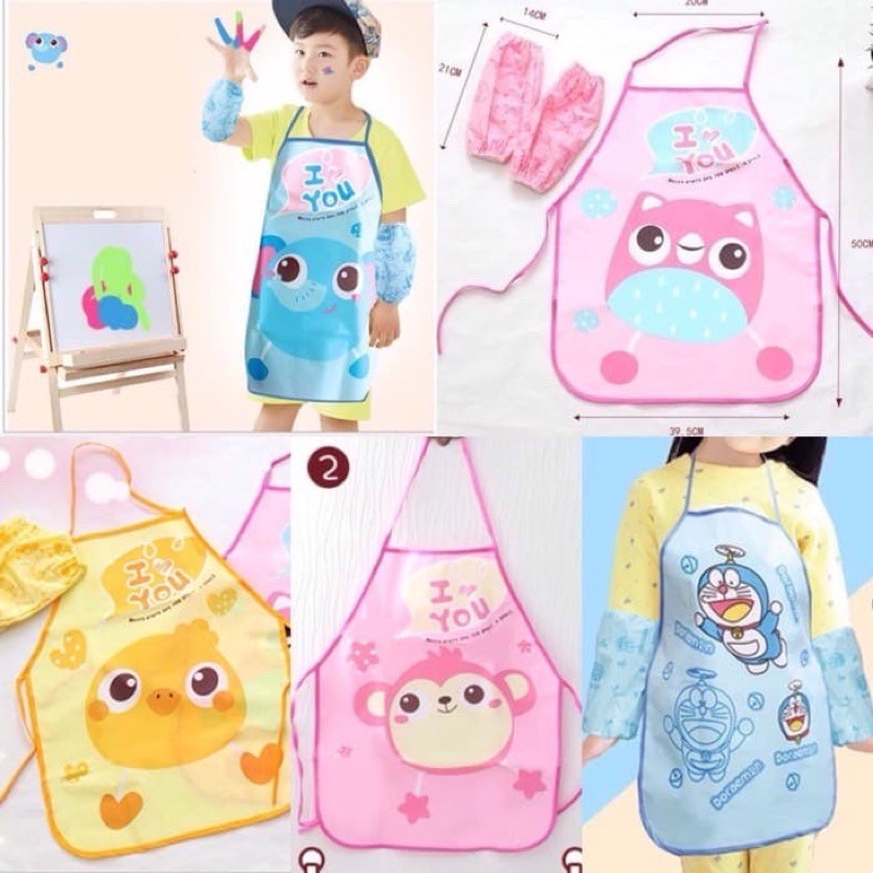 Apron Plastik Tangan Anak Set Celemek Karakter