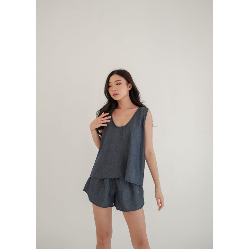 Beesails Summer Set | Denim Set | Baju Setelan Wanita | baju setelan crop top | Setelan polos | Sete