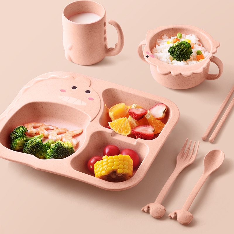 Set Piring Makan Anak Full Set 6 IN 1/Peralatan Makan Sendok Dan Garpu Desain Dinosaurus Untuk Anak/C 14-15-16