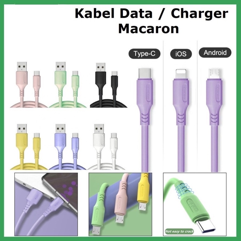 Kabel Data Macaron Micro USB Fast Charging Support Data Cable Macaron Universal V8