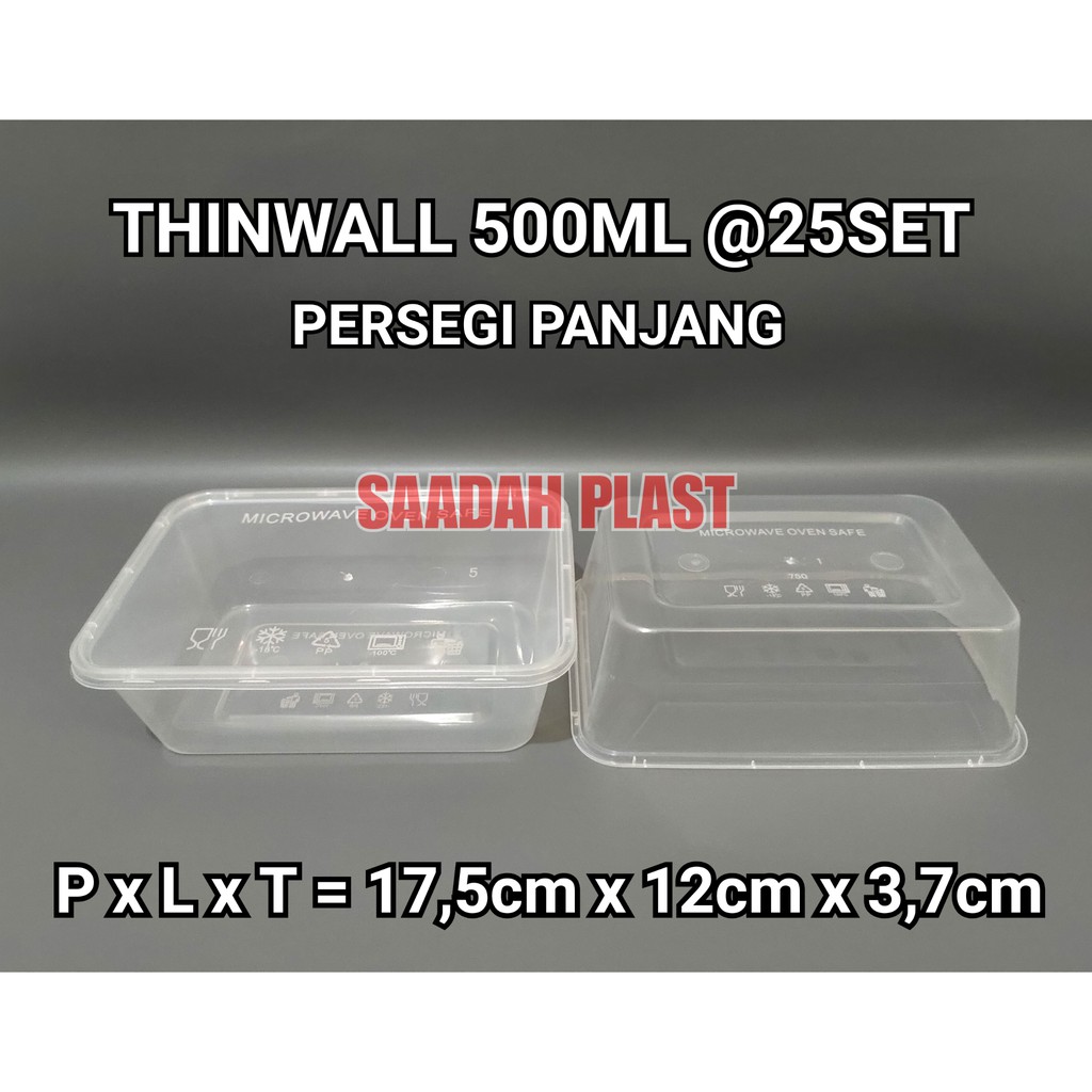 (ISI 25) THINWALL 500ML RECTANGLE PERSEGI KOTAK FOOD CONTAINER FOODGRADE MICROWAVE 500 ML