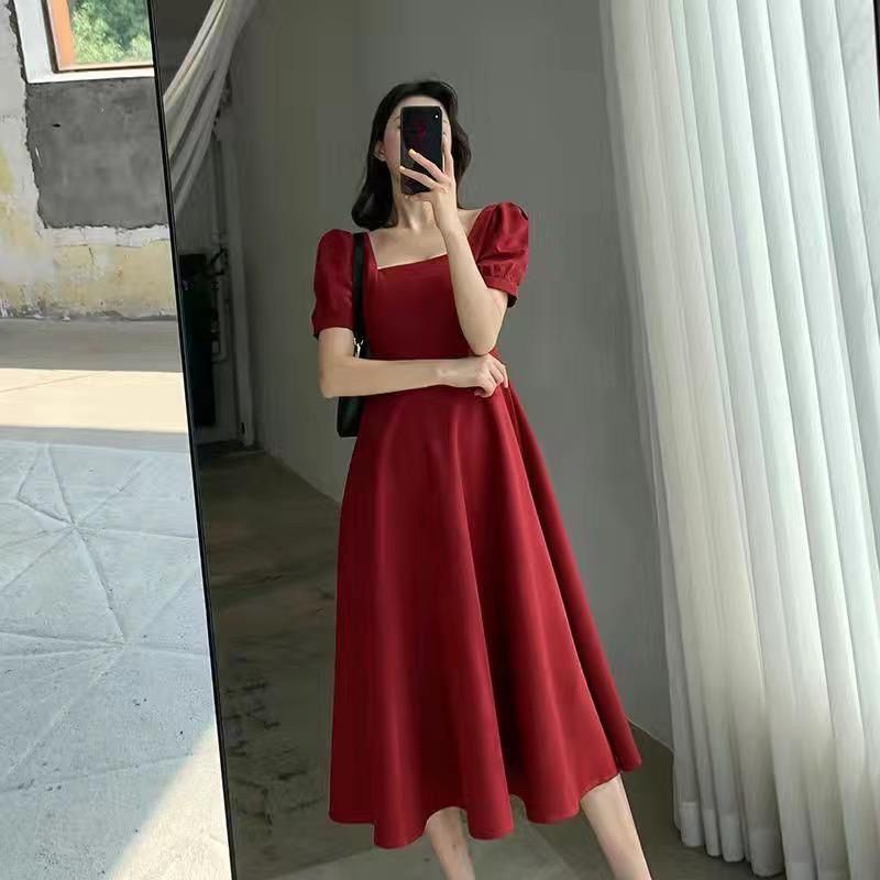 BEFAST - ZFS OOTD Dress JIEUN / HANJI DRESS / Longdress Kekinian Remaja Wanita / Dress Casual Wanita / Fashion Wanita Kondangan/Pesta / Dress Leher Kotak / Trendy / Dress Polos Lengan Pendek