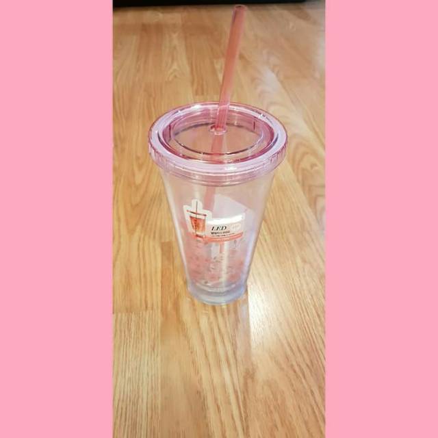 Botol Minum Tumbler Sakura Cherry Blossom LED With Straw Design By Korea Bukan Starbucks Original