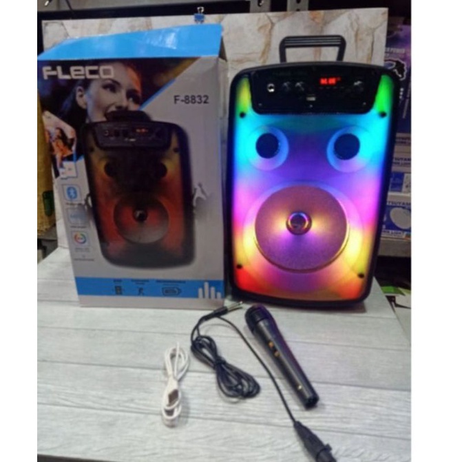 SPEAKER BLOETOOTH KARAOKE FLECO F 8832 /F-8606L uk. 8'5 inch  LED BONUS MIC KABEL/SALON KARAOKE
