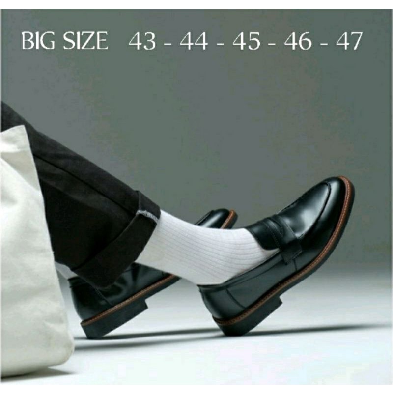 COD / Loafers Baracks Pria Luar Ukuran Negri 43-47 Slip On Oxford Bahan KULIT Size Besar JUMBO Hitam