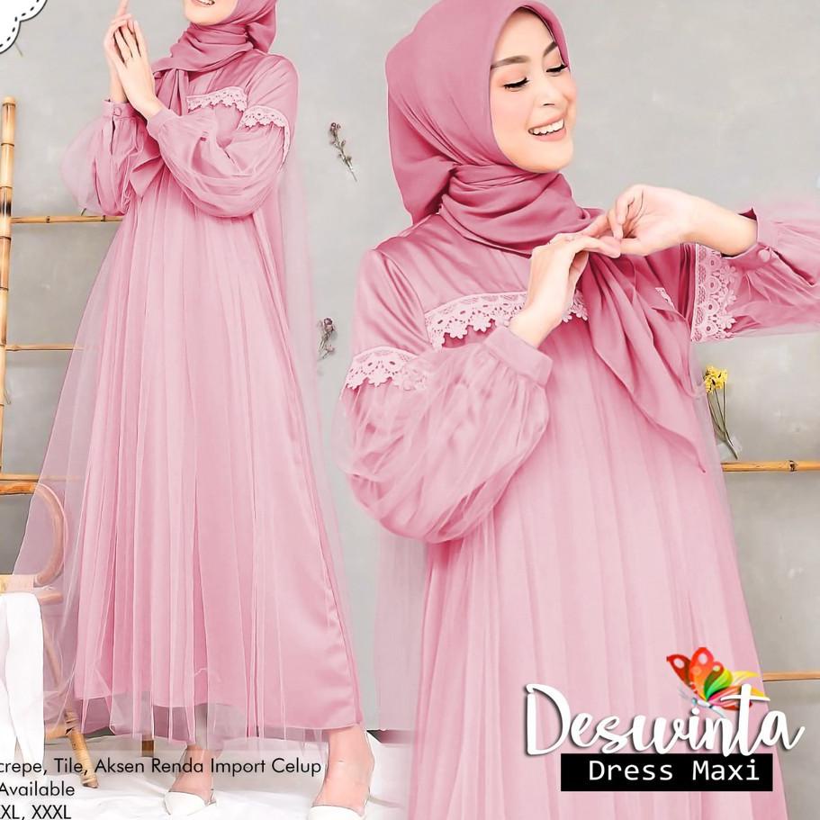 Baru - MX DESWINTA / Gamis brukat renda tile organza  / Gamis brukat jumbo warna putih ungu Lilac la