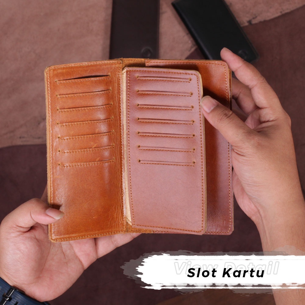 Dompet Kulit Panjang Pria Wanita Unisex Original Dompet Kartu Pria Lipat Kulit Sapi Asli Original Sapi ASLI F012 Q GARANSI ORIGINAL
