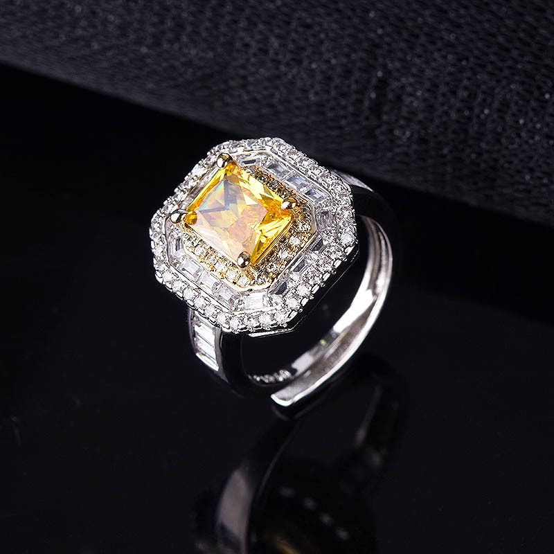 Fashion Yellow Diamond Ring Luxury Open Ring