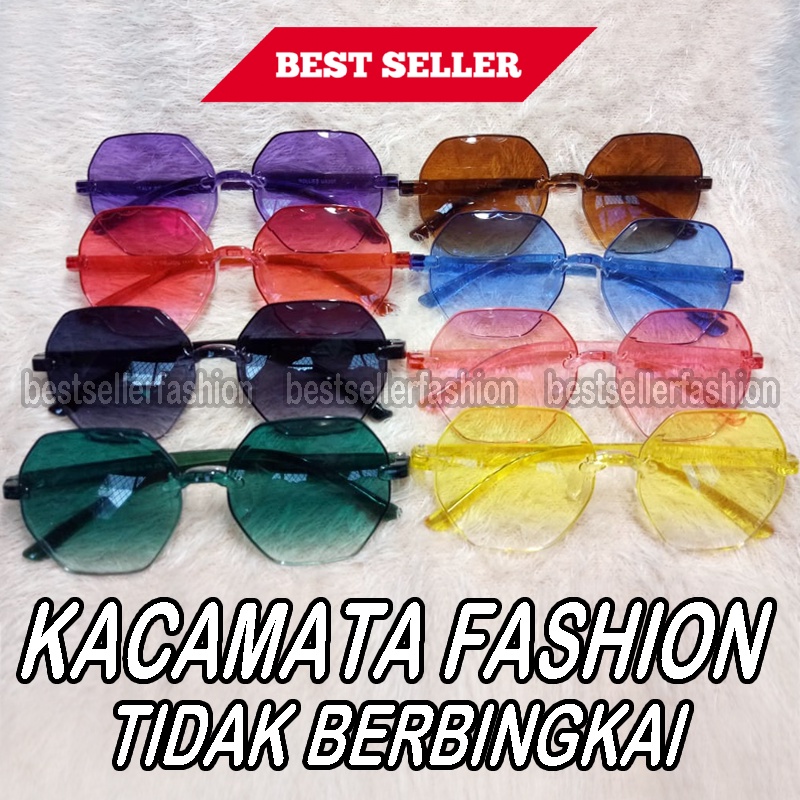 NEW! Kacamata Hitam Gaya Lensa Gradasi dua Warna Fashion Heksagonal Kacamata Wanita Pria Rimles Tak Berbingkai/ Lensa Multi Warna /8 Warna Opsional /Women Sunglasses Kacamata Ombre Kacamata Murah