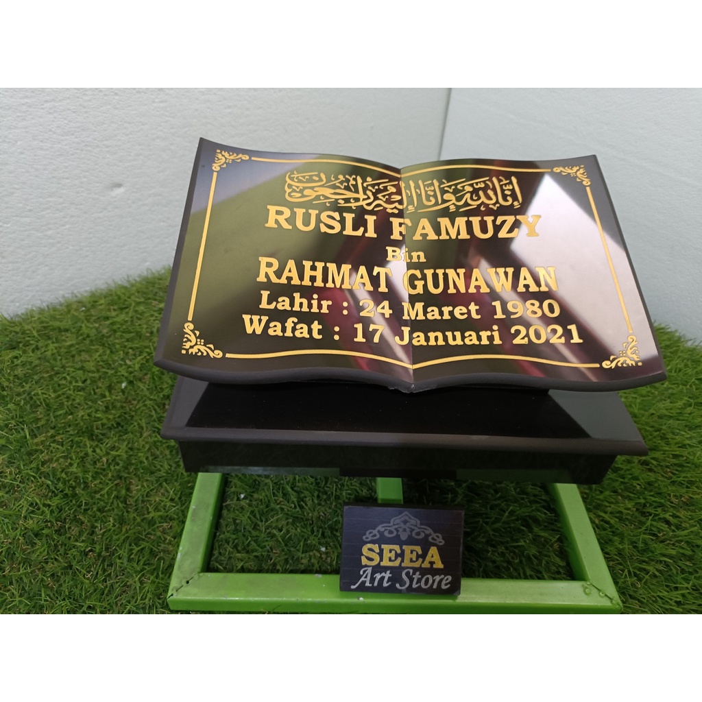 BATU NISAN MAKAM KUBURAN MODEL BUKU DUDUKAN FULL GRANIT TILE + PACKING KAYU