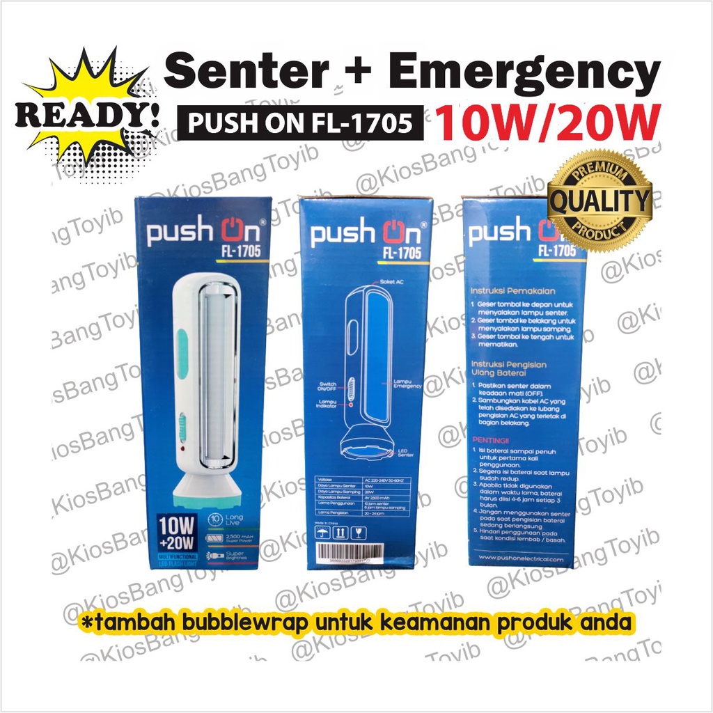 Senter LED 10W + Lampu Emergency 20W Charger (PUSH ON FL-1705)