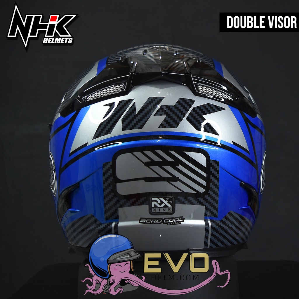 NHK RX9 RACER BLUE PAKET GANTENG ORIGINAL - HELM NHK RX9 RACER X BLUE/SILVER FLUO