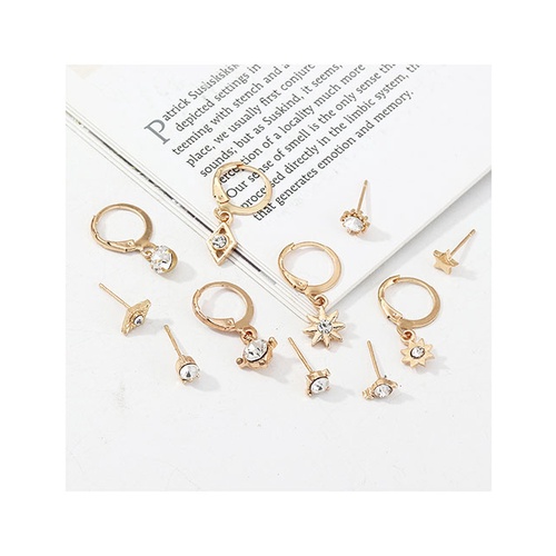 LRC Anting Set Fashion Golden Zircon Sun Star Mango Alloy Earring Set K01086