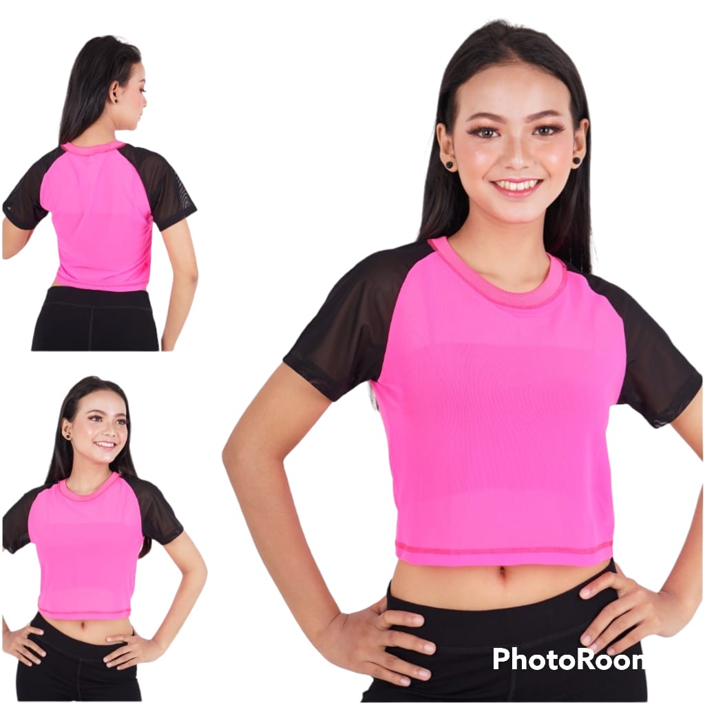 BAJU SENAM JARING/ OUTER SENAM/ BAJU OLAHRAGA WANITA/ BAJU DANCE/ BAJU CROP ATASAN CROP/ CROP TILE R