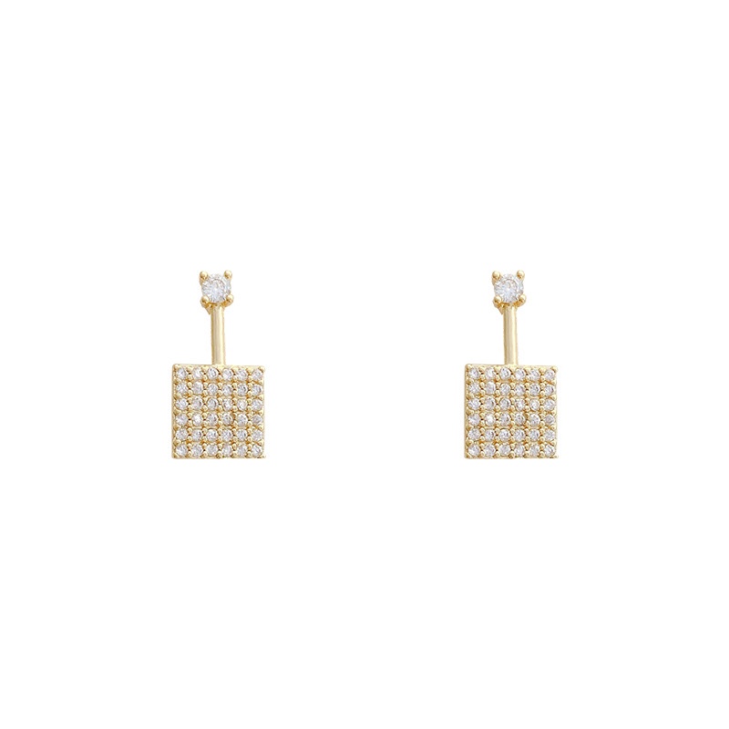 Anting Bentuk Persegi Panjang Geometris Aksen Berlian Gaya Korea