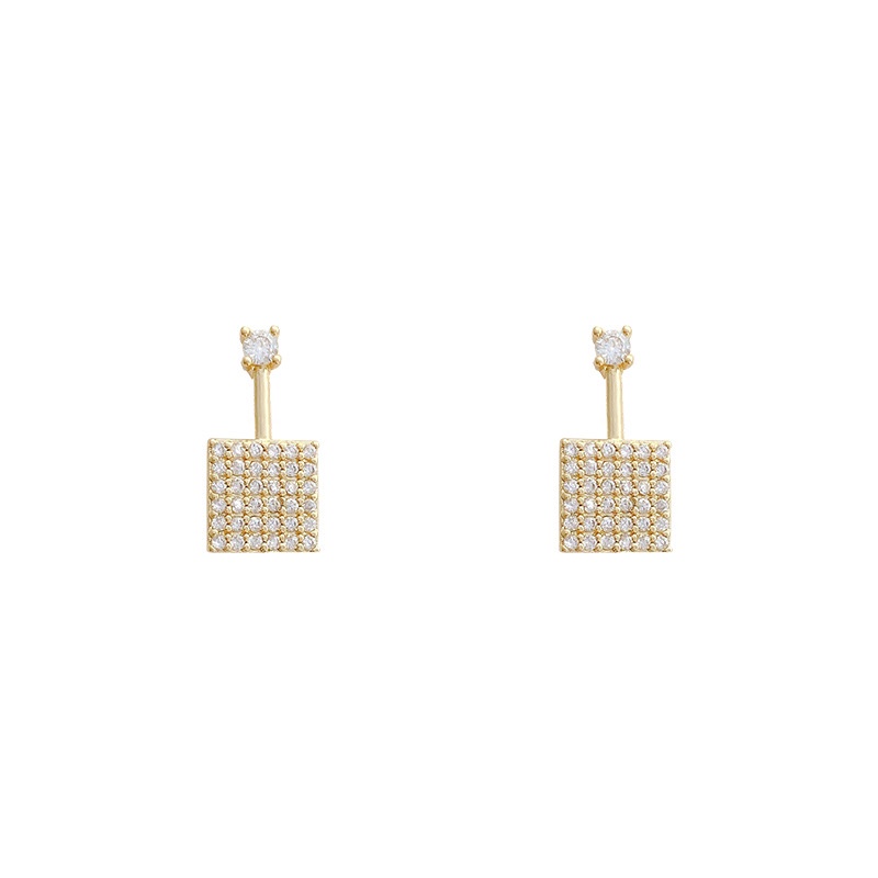 Anting Stud S925 Silver Needle Bentuk Persegi Aksen Berlian