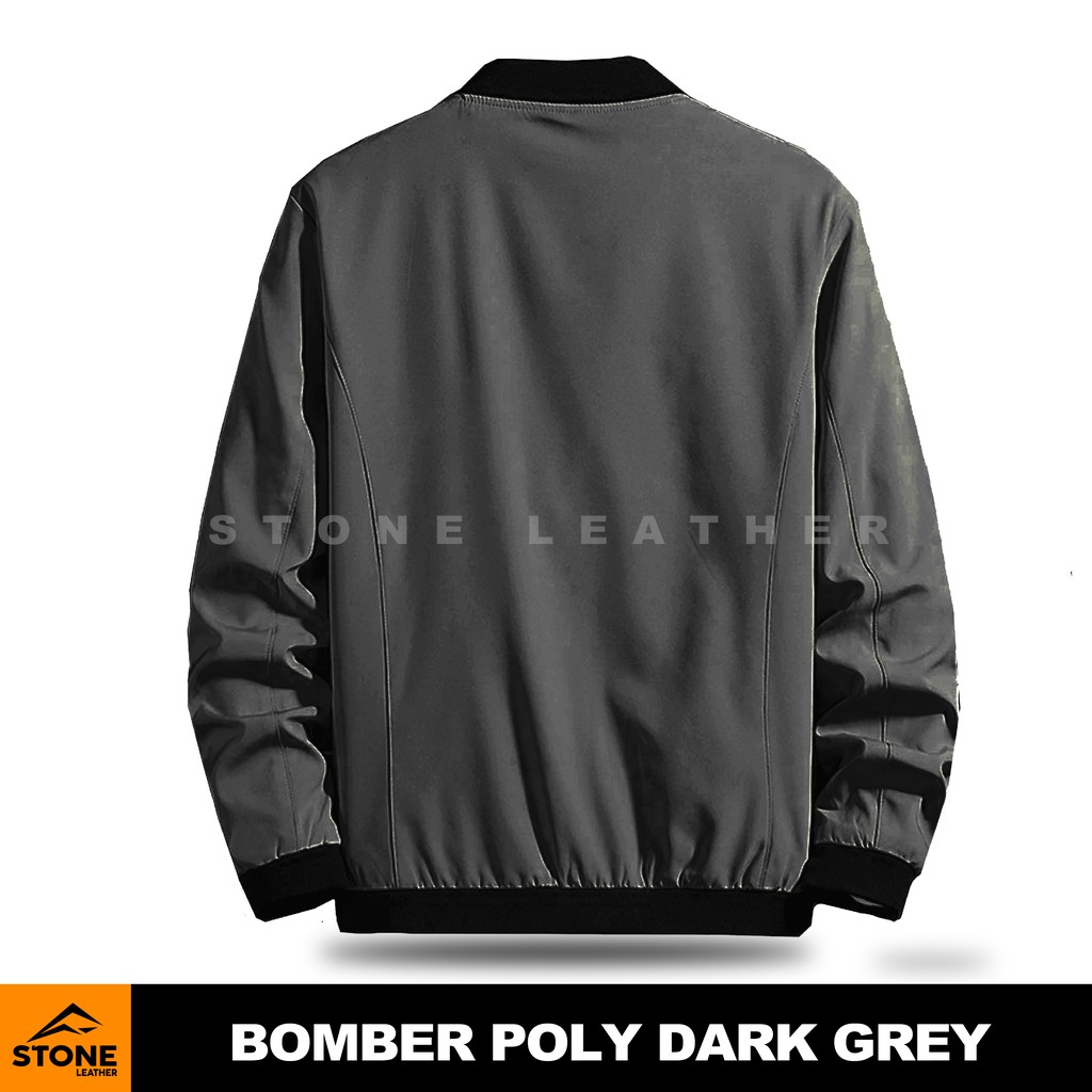 Jaket Bomber Pria terbaru Bomber Poly Srone Leather/Jaket Parasut/Jaket Pria Dark Grey