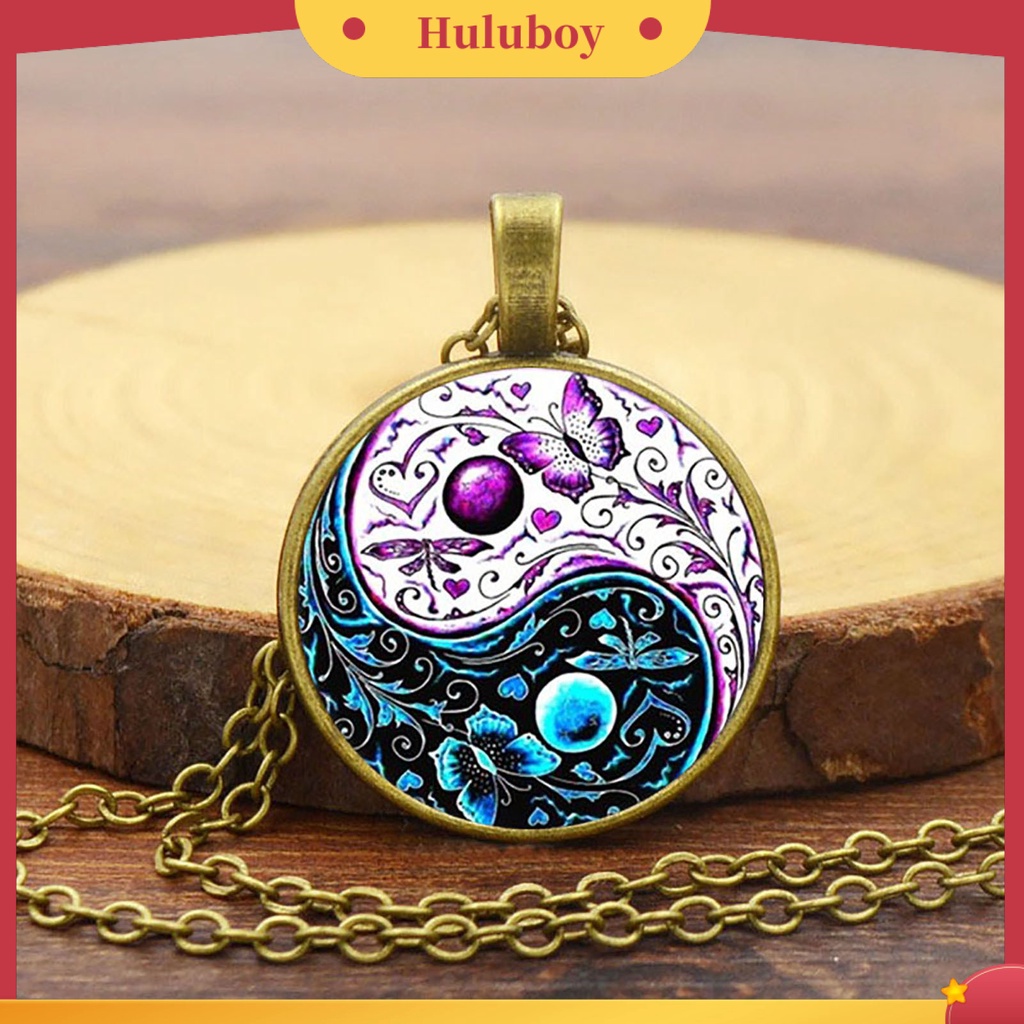 Hu Hu Hu Hu Hu Alat Bantu Pasang Kacamata♡ Kalung Liontin Tai Chi Motif Kupu-Kupu Gaya China Untuk Unisex